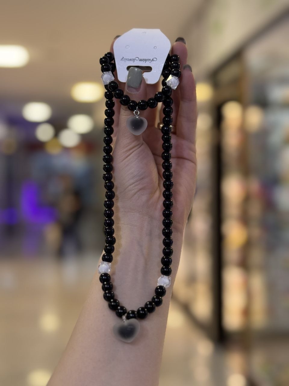 ست گردنبند و دستبند با پلاک قلب مات(بدون گوشواره)